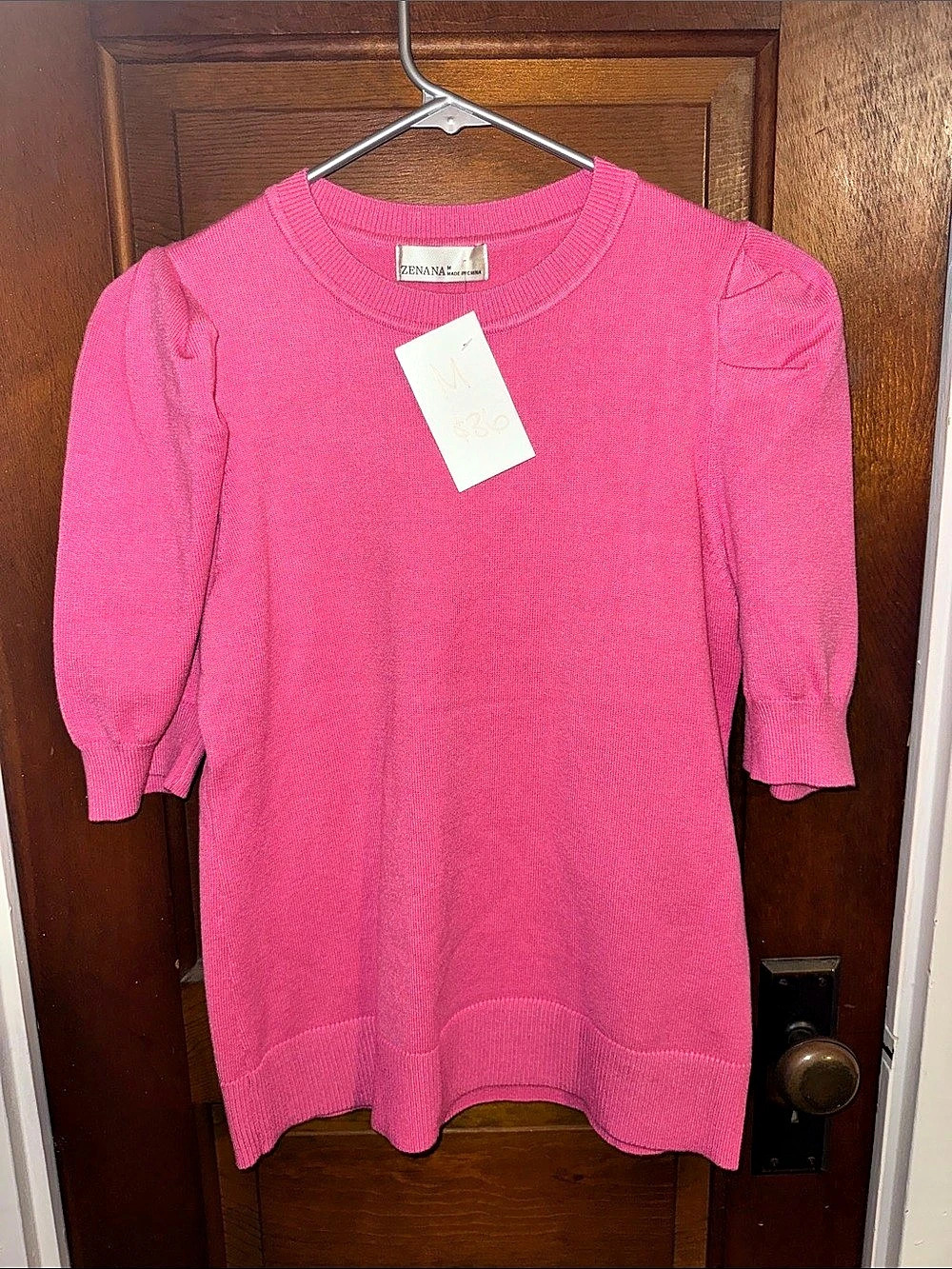 Zenana Puff Sleeve Sweater in Pink Size Medium NWT